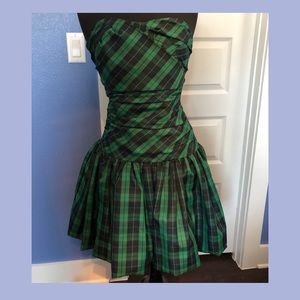 Green and Black Plaid/Tartan Taffeta Party Dress
